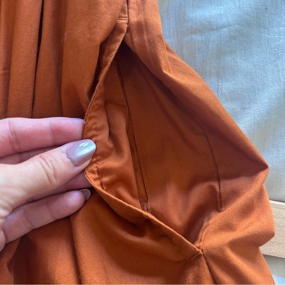 Abercrombie & Fitch Long Sleeve Poplin Babydoll Mini Dress Burnt Orange Medium - Picture 8 of 9